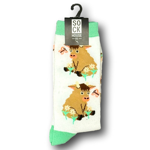 3/$18 Cows & Flowers Funny Novelty Crew Socks - NWT